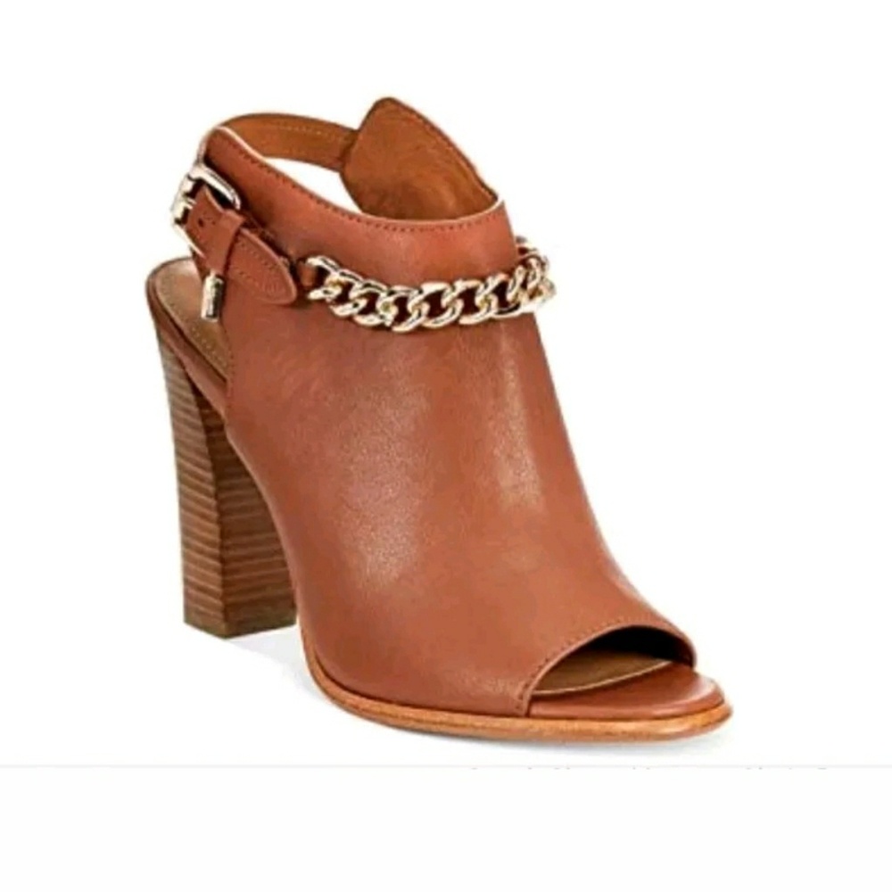 COACH Cognac Leather Ankle Strap open toe booties